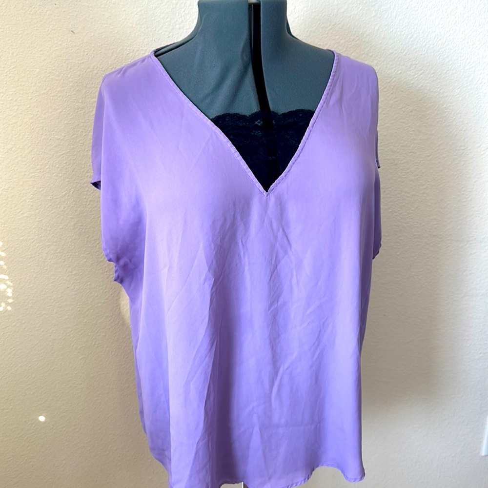 ❌SOLD❌Torrid Georgette Lace Insert Blouse - Picture 1 of 5